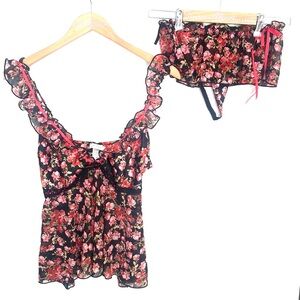 (A11) NEW Je T’adore Purple Floral Lingerie Set, Size Medium,NWOT